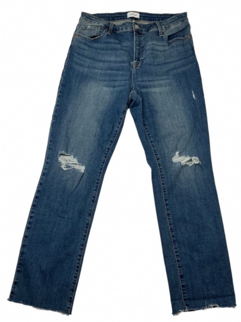 Pistola JFK High Rise Distressed Straight Leg Jeans Raw Hem Blue 16W